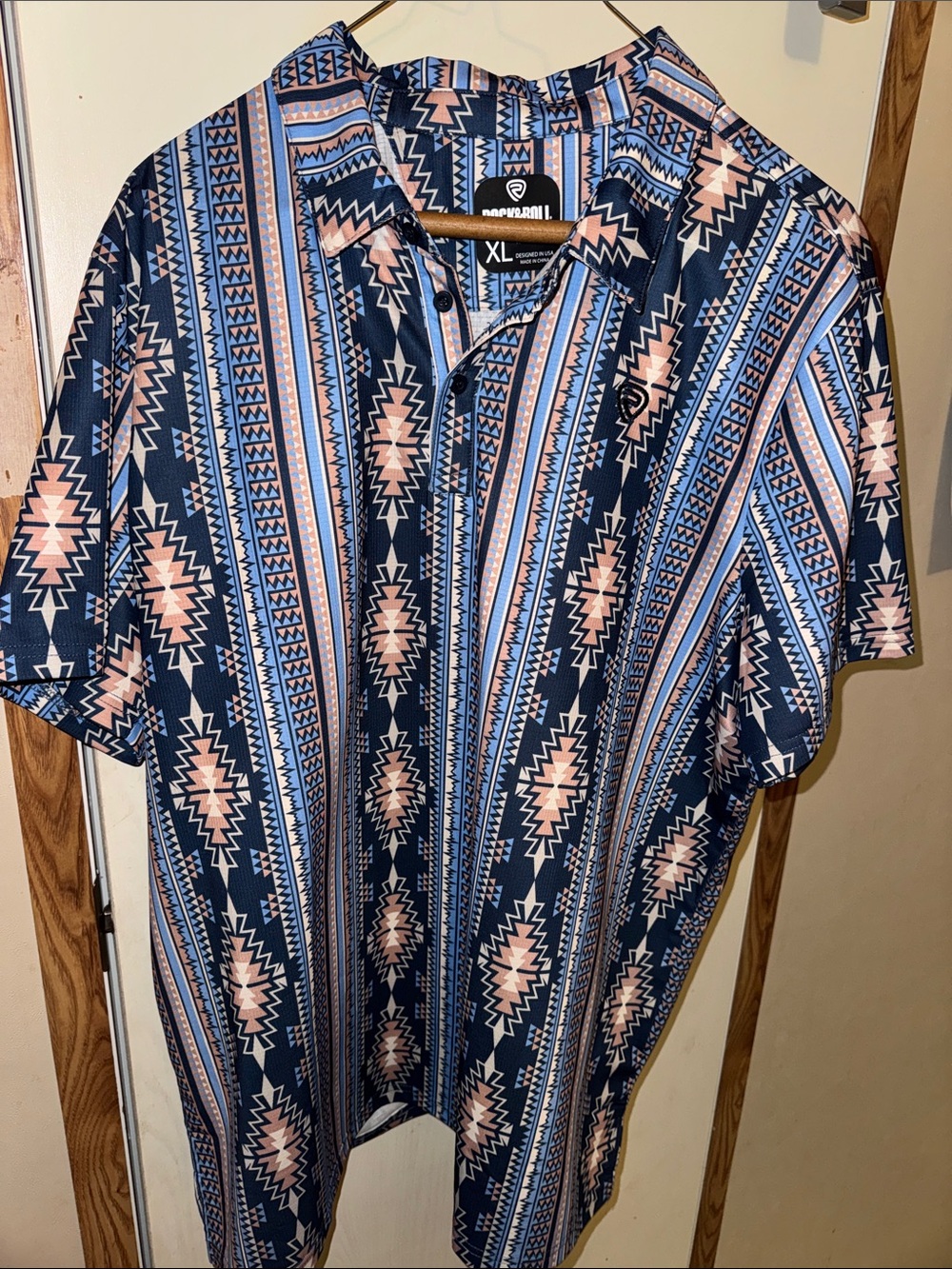 XL Men’s Geometric Polo Shirt - Navy & Light Pink only wore once